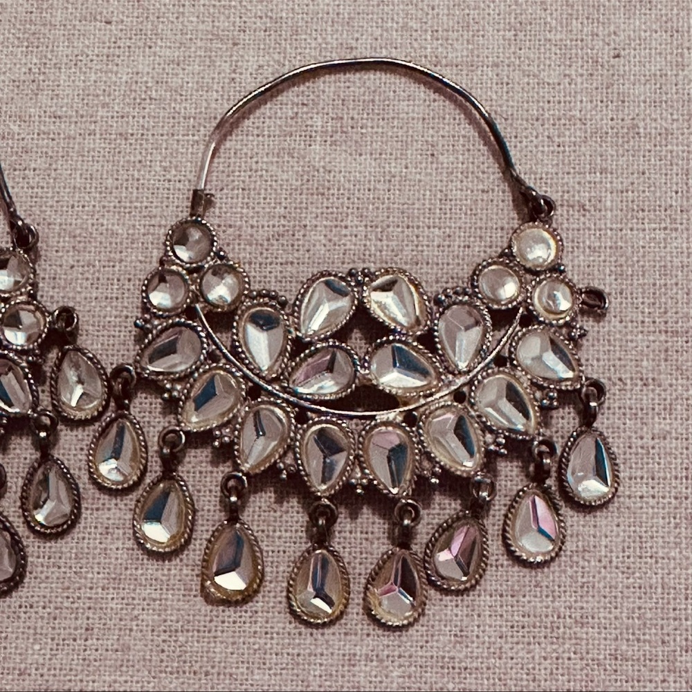 Kundan Silver Hoops - Picture 5 of 6